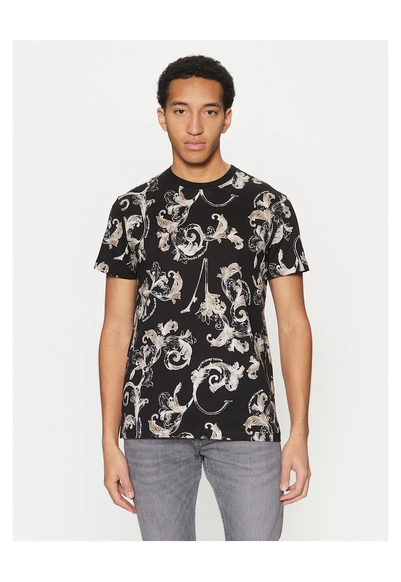 Tricou barbati  negru, bumbac, imprimeu abstract