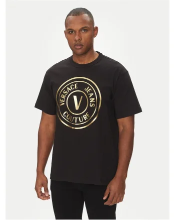 Tricou barbati  negru, bumbac, imprimeu logo auriu