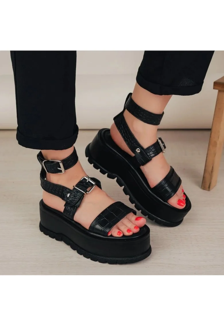 Sandale cu platforma Glami, Alb, Negru