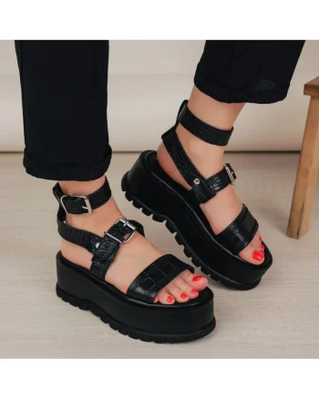 Sandale cu platforma Glami, Alb, Negru