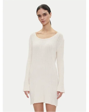 Rochie tricotata de dama  ecru, fabricata din material de calitate