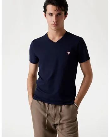 Tricou slim fit cu decolteu in V, Bleumarin