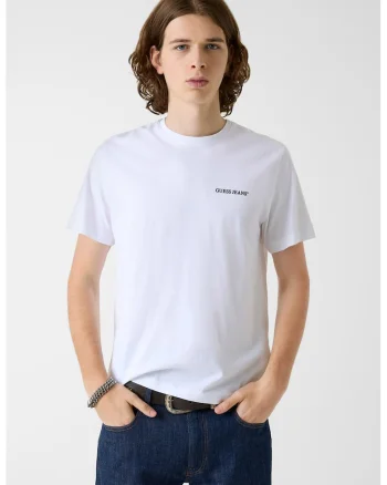 Tricou de bumbac cu logo pe piept, Alb