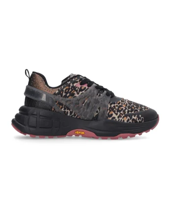 Pantofi sport cu model animal print si detalii peliculizate, Negru/Piersica
