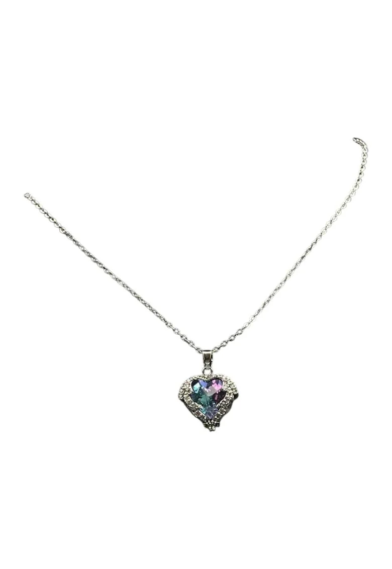 Colier  Heart Of Amethyst, pandantiv inima cu cristal ametist, 40cm+4cm