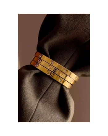 Set 3 Bratari  Love, inox placat cu aur de 14K, diametru 6cm, cristale Zirconia