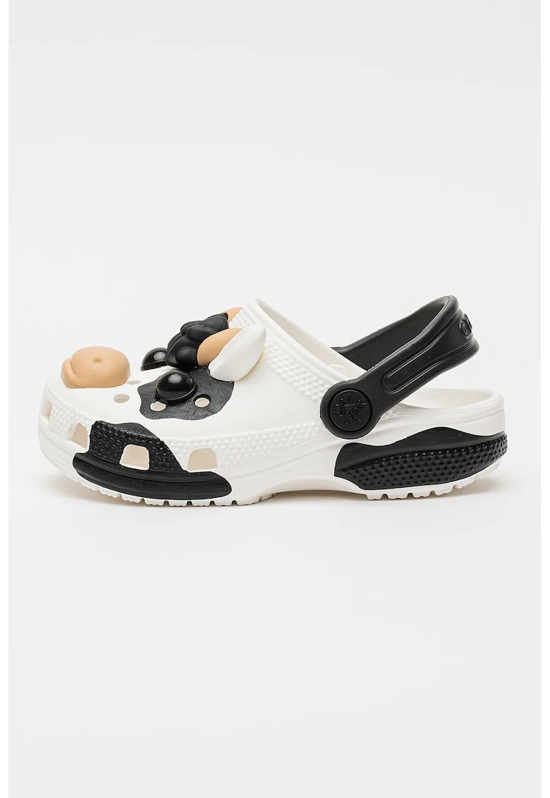 Papuci slingback cu model, Negru stins/Alb murdar/Bej deschis
