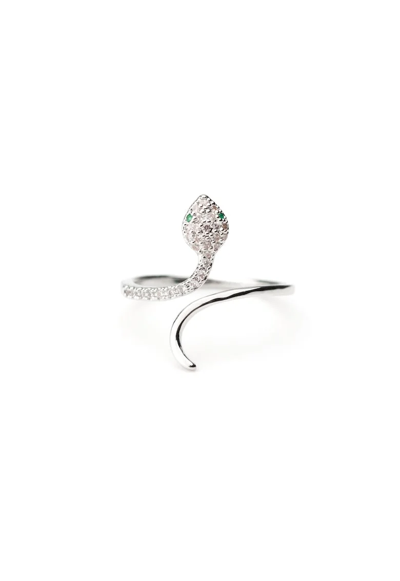 Inel  Panthere placat cu aur alb, incrustat cu cristale Zirconia, dimensiune reglabila