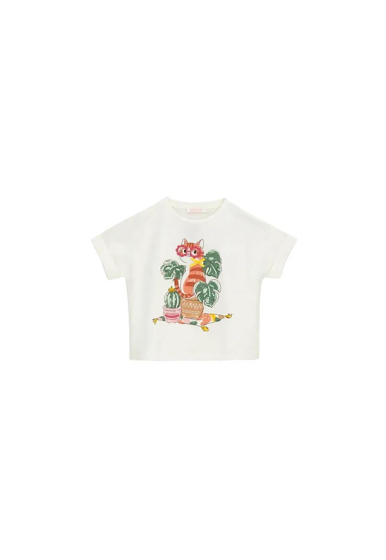 Tricou pentru copii,  alb, imprimeu cu pisica