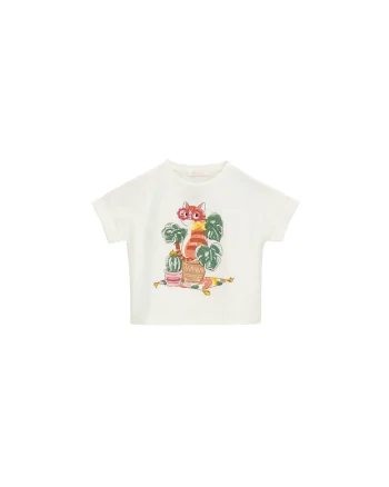 Tricou pentru copii,  alb, imprimeu cu pisica