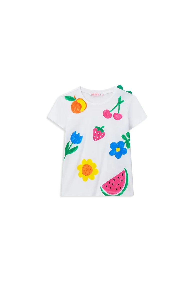 Tricou pentru copii,  imprimeu cu flori si fructe, alb