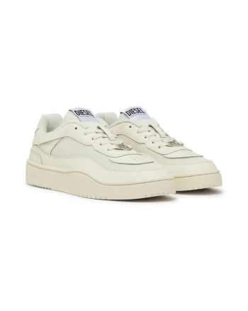 Pantofi sport low-cut din piele cu garnituri din material sintetic, Bej