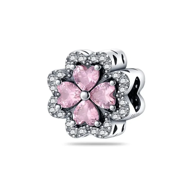 Charm/talisman argint 925, JW1170, model floare roz, placat cu rodiu