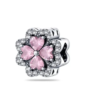 Charm/talisman argint 925, JW1170, model floare roz, placat cu rodiu
