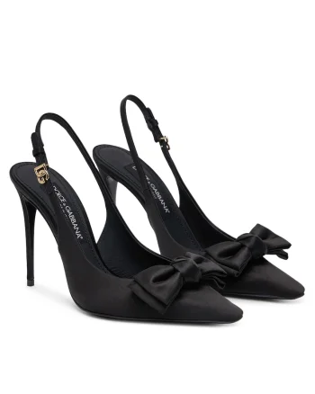 Sandale dama, Dolce Gabbana, pantofi cu toc, culoare neagra, material textil,