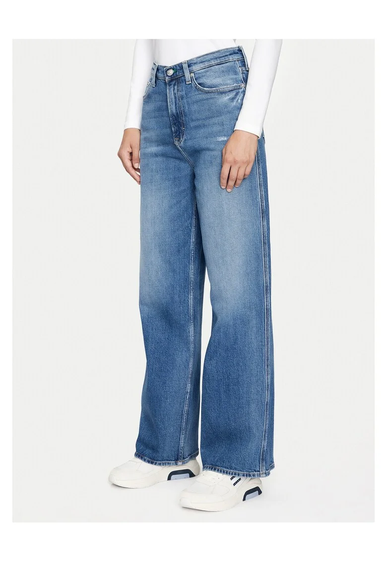 Blugi wide leg dama,  albastru,