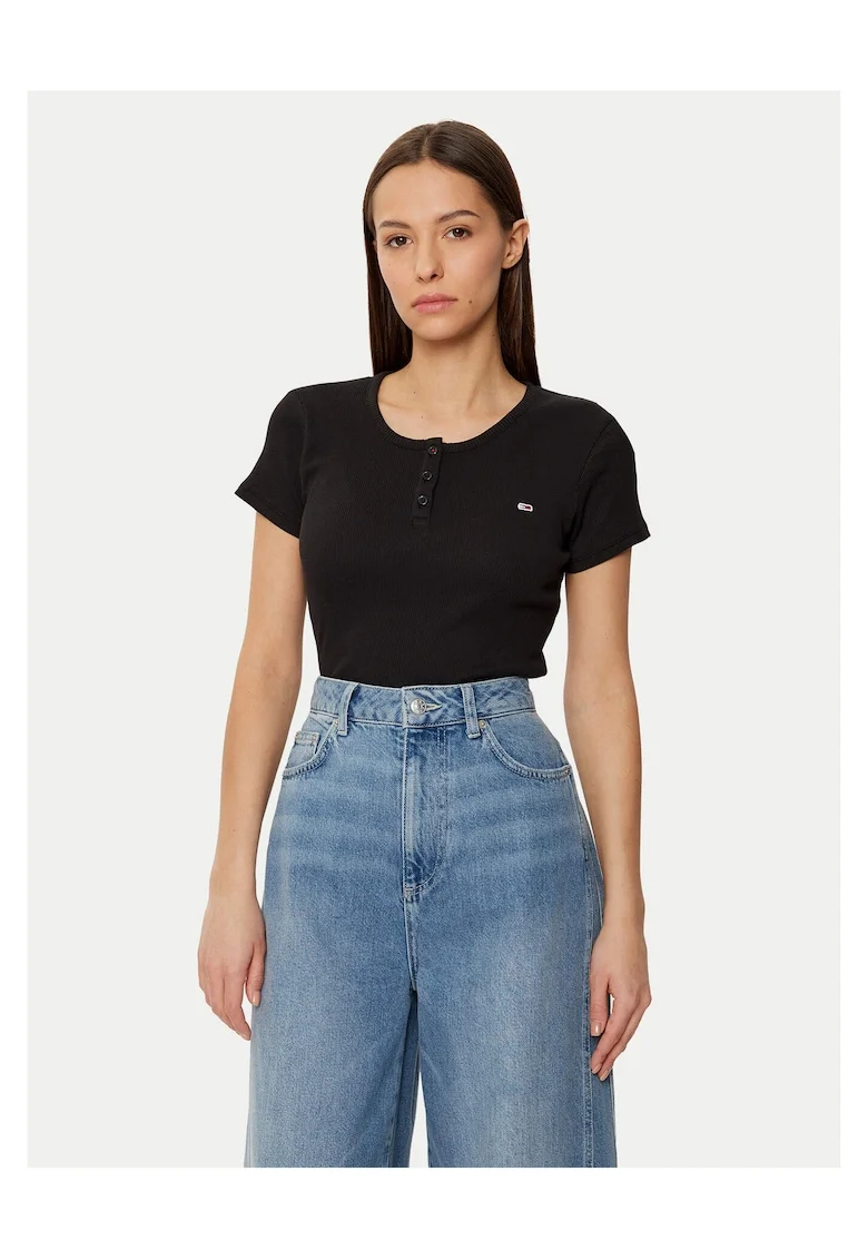 Tricou dama,  Negru, Nasturi,