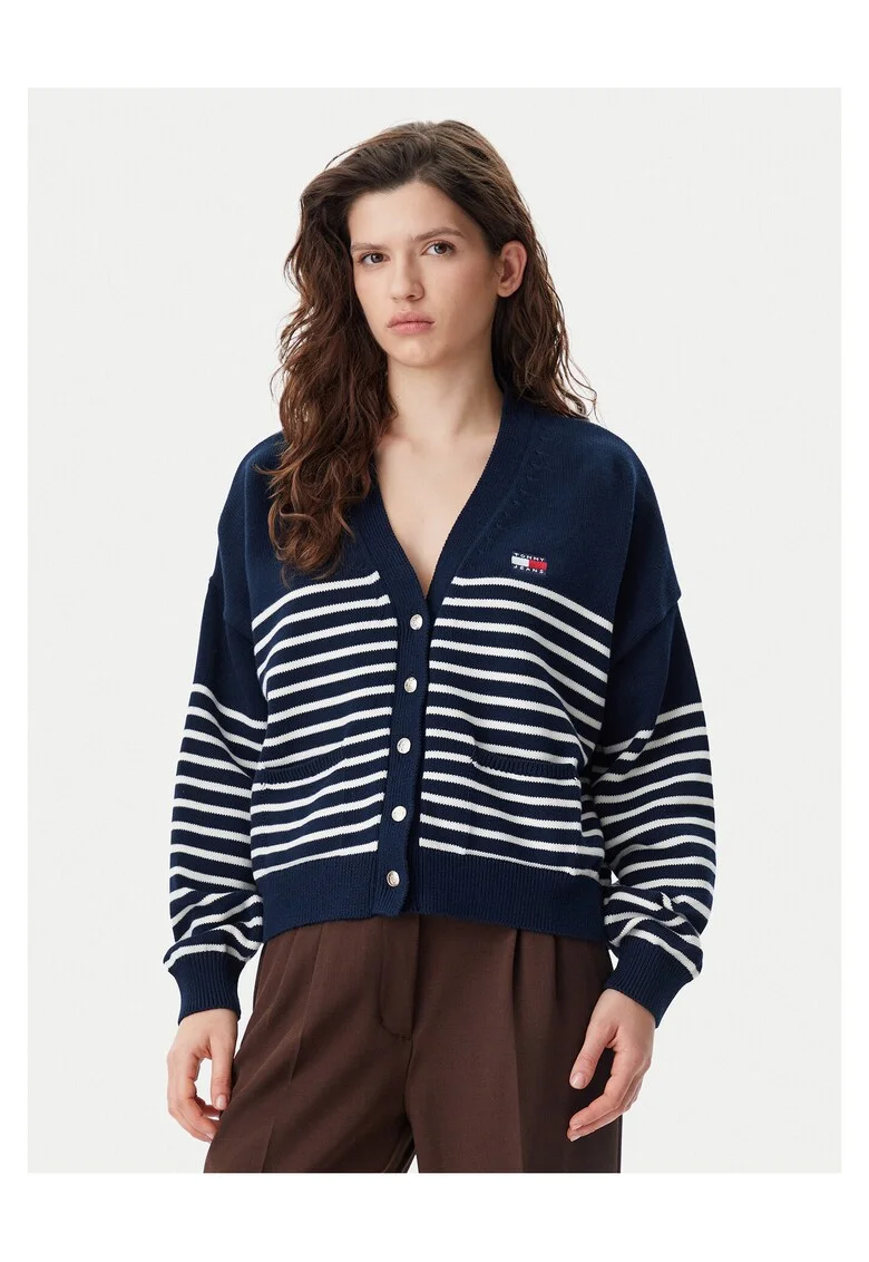 Cardigan dama  bleumarin/alb, pulover de dama
