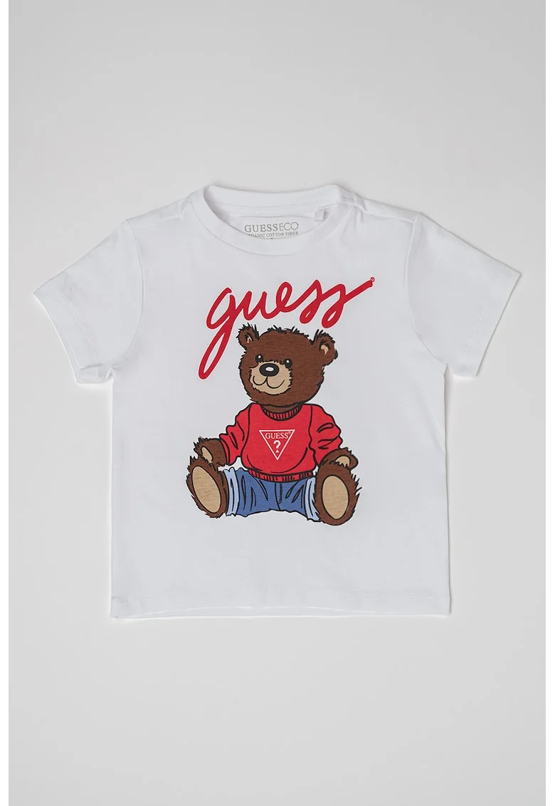 Tricou cu design grafic, Alb/Maro/Rosu inchis