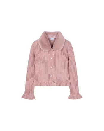Cardigan fetita  roz, pulover cu maneci lungi