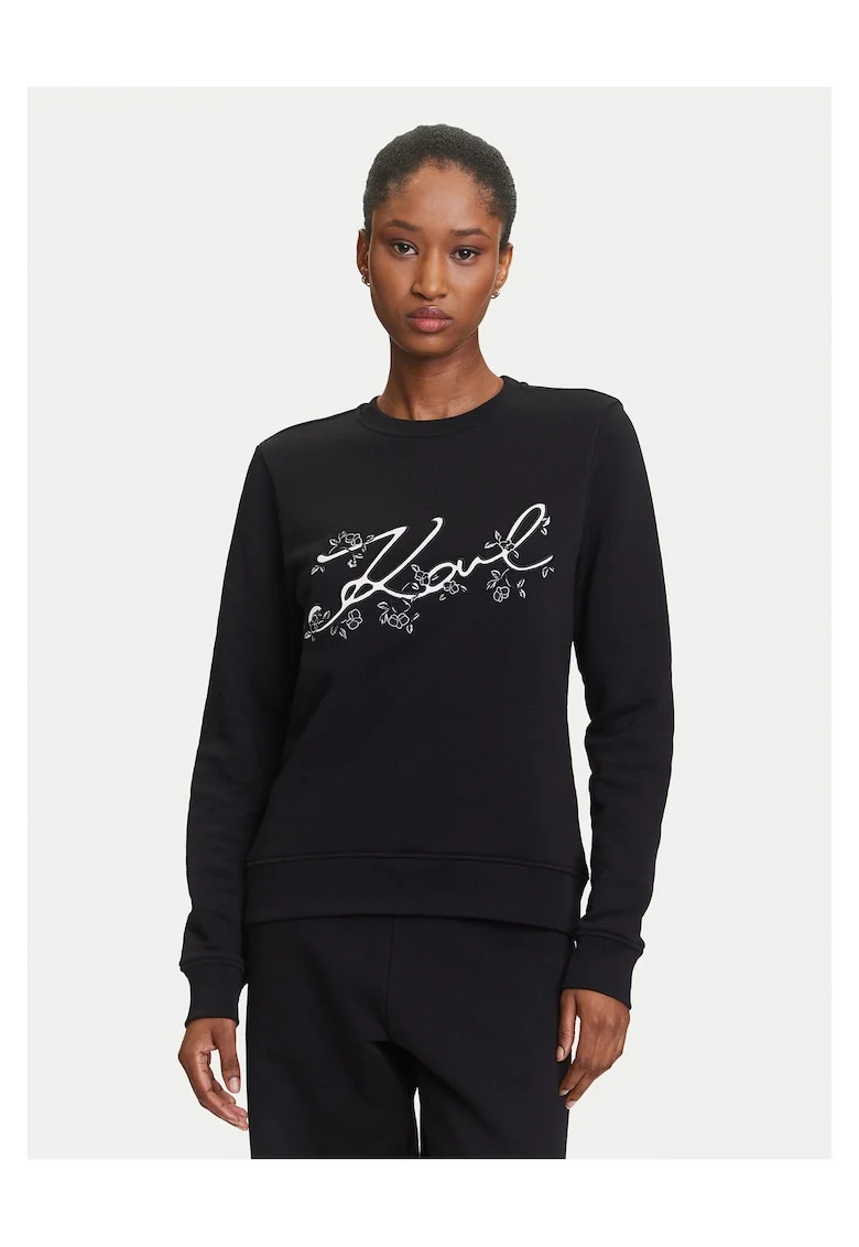 Hanorac dama  negru, textil, cu logo