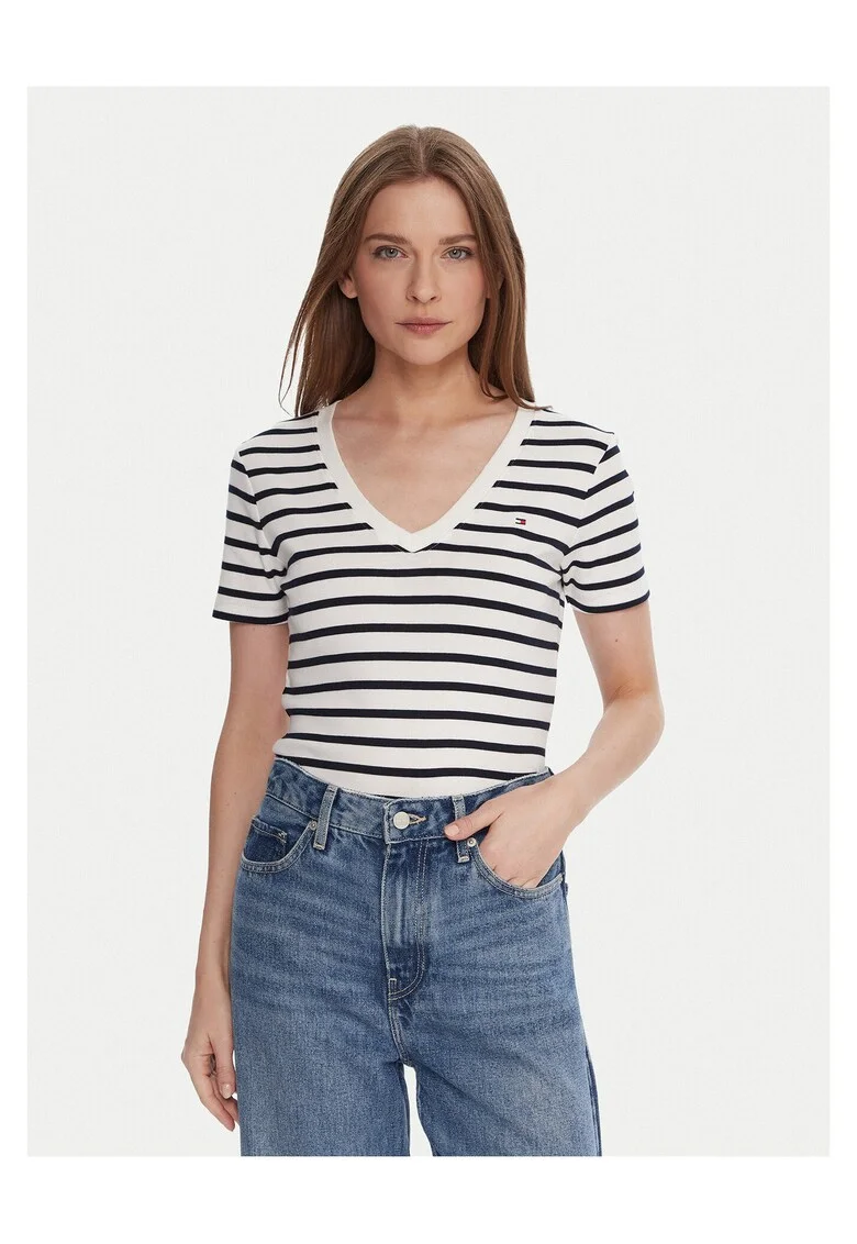 Tricou,  Negru/Alb, Dungi, Pentru dama