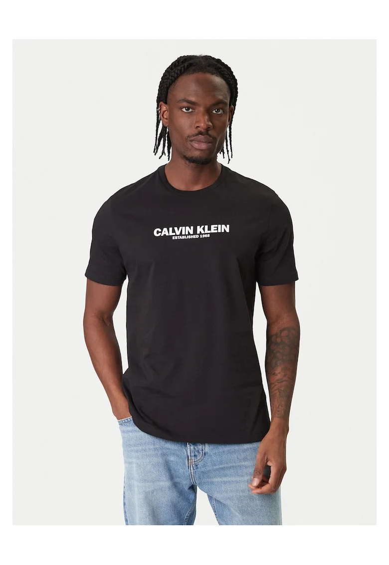 Tricou barbati  negru, bumbac, logo alb