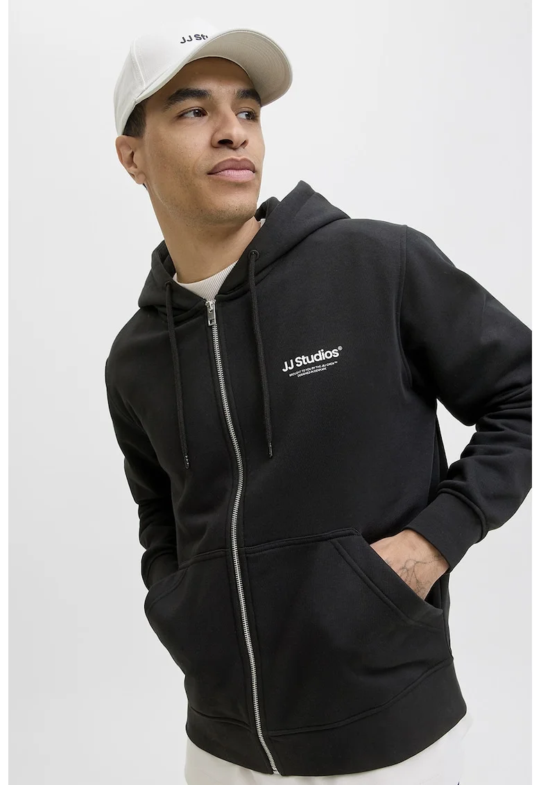 Hanorac din amestec de bumbac organic cu logo, Negru