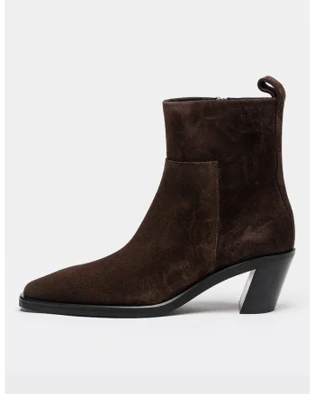 Botine din piele intoarsa cu fermoar, Maro