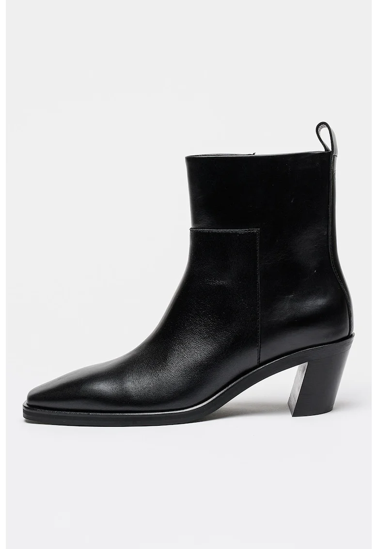 Botine din piele cu fermoar, Negru