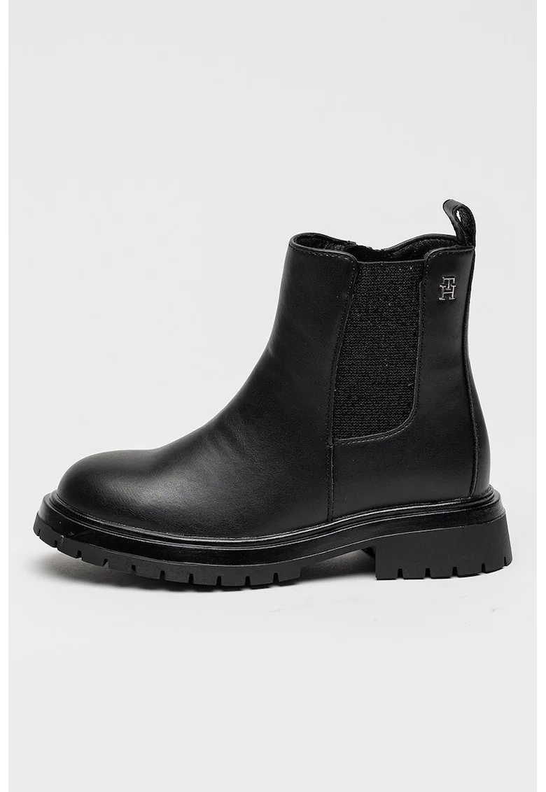 Ghete din piele ecologica cu segment elastic, Negru