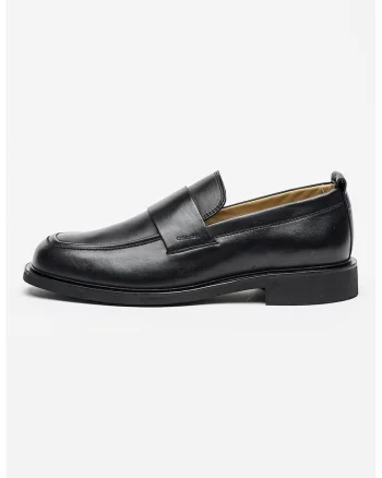 Pantofi loafer din piele cu model uni, Negru