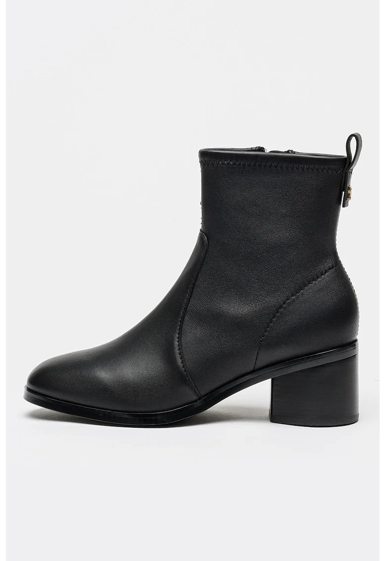 Botine din piele cu fermoar si toc, Negru