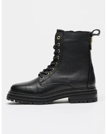 Ghete din piele cu benzi pull-on, Negru