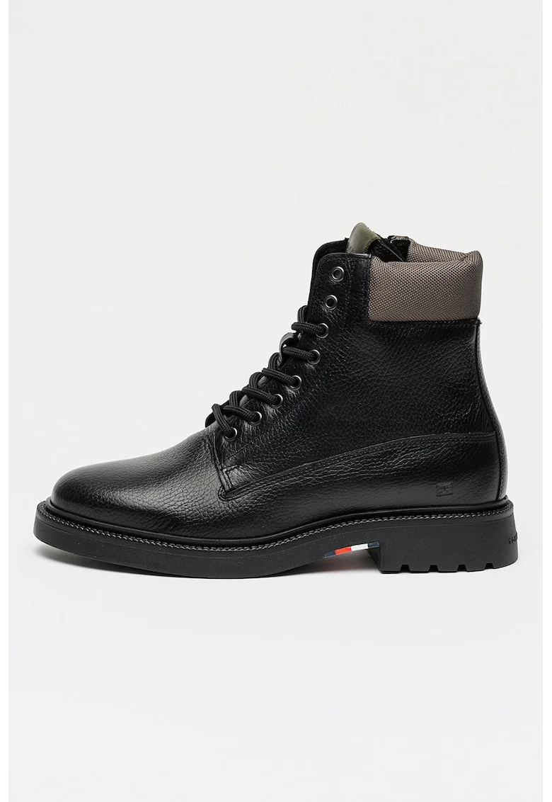 Ghete din piele si material textil, Negru
