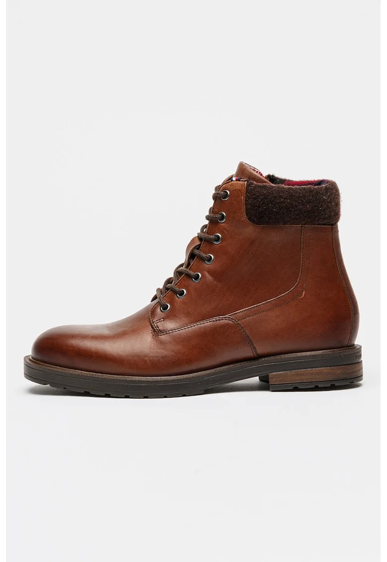 Ghete din piele cu sireturi, Maro cognac