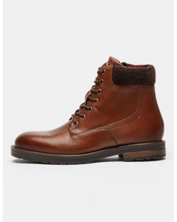 Ghete din piele cu sireturi, Maro cognac