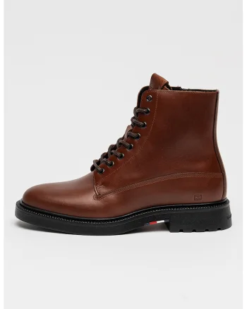 Ghete din piele cu varf rotund, Maro cognac