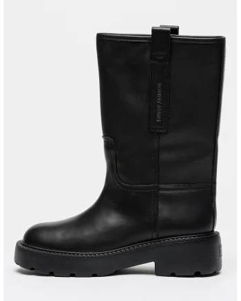 Cizne mid-calf din piele cu logo, Negru
