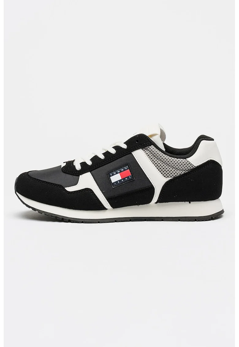 Pantofi sport cu insertii din material textil, Alb/Negru