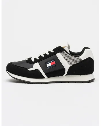Pantofi sport cu insertii din material textil, Alb/Negru