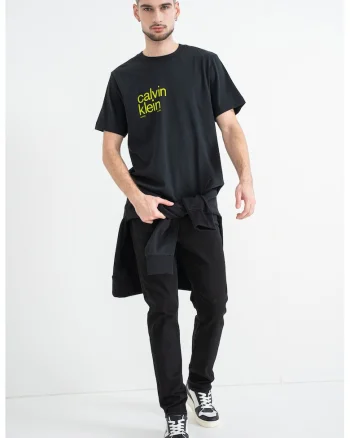 Tricou cu decolteu la baza gatului si logo, Negru/Verde lime
