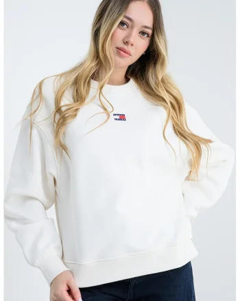 Bluza de trening cu decolteu la baza gatului si logo discret, Alb optic