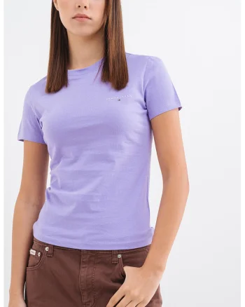 Tricou slim fit cu decolteu la baza gatului, Lila