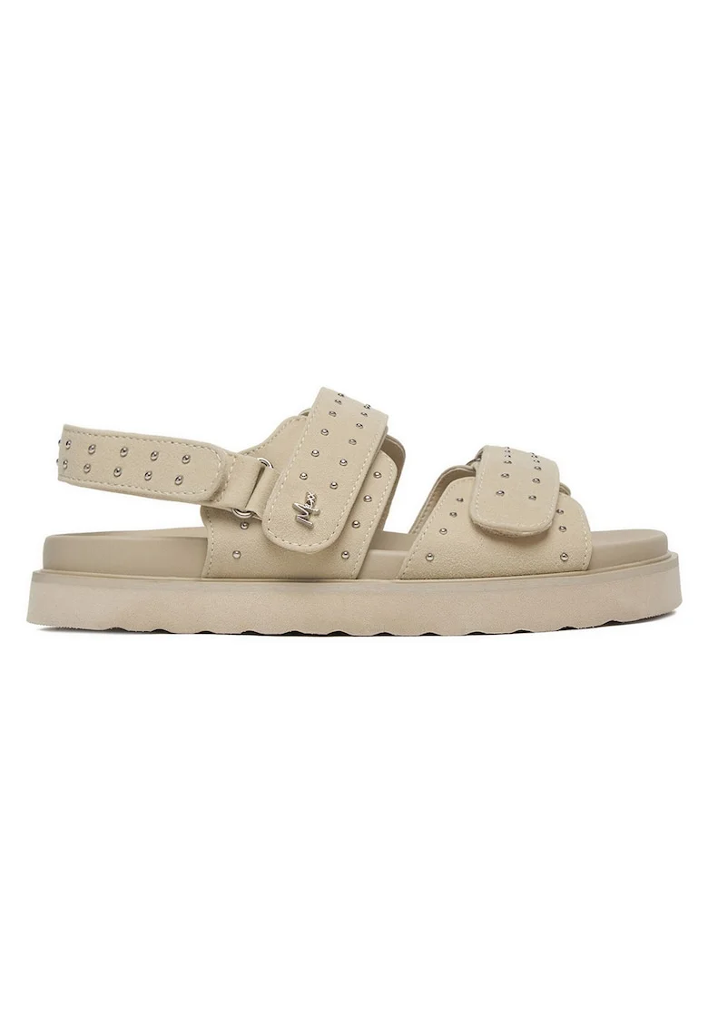 Sandale dama,  bej, piele ecologica, sistem inchidere Velcro,