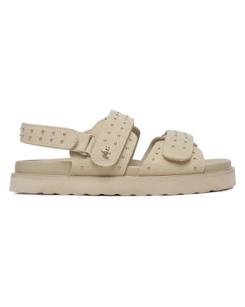 Sandale dama,  bej, piele ecologica, sistem inchidere Velcro,
