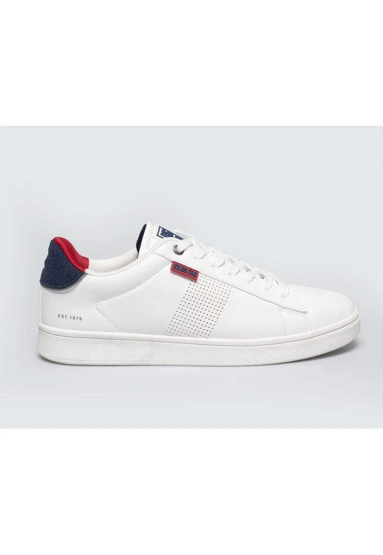 Pantofi sport din piele ecologica cu banda laterala perforata,