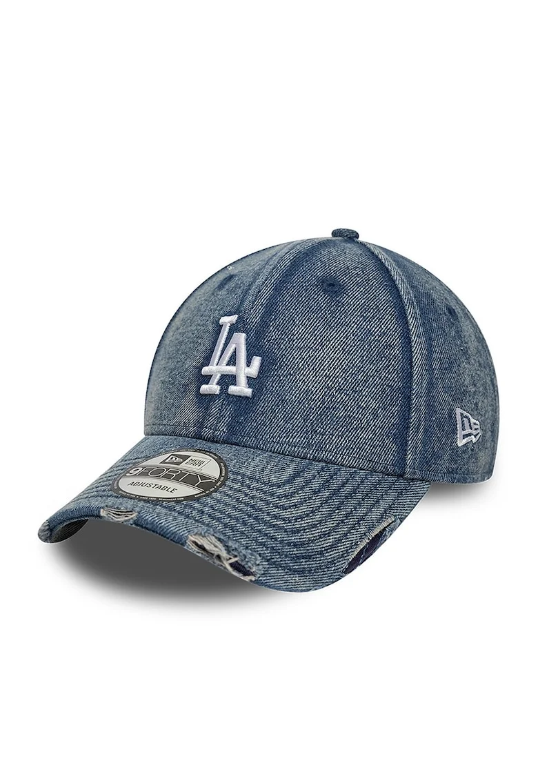 Sapca din denim cu aspect decolorat chimic si detalii cu aspect deteriorat 9Forty LA Dodgers, Albastru prafuit