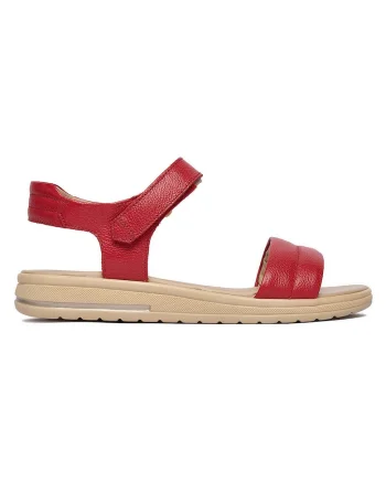 Sandale dama,  piele naturala, velcro, rosu,