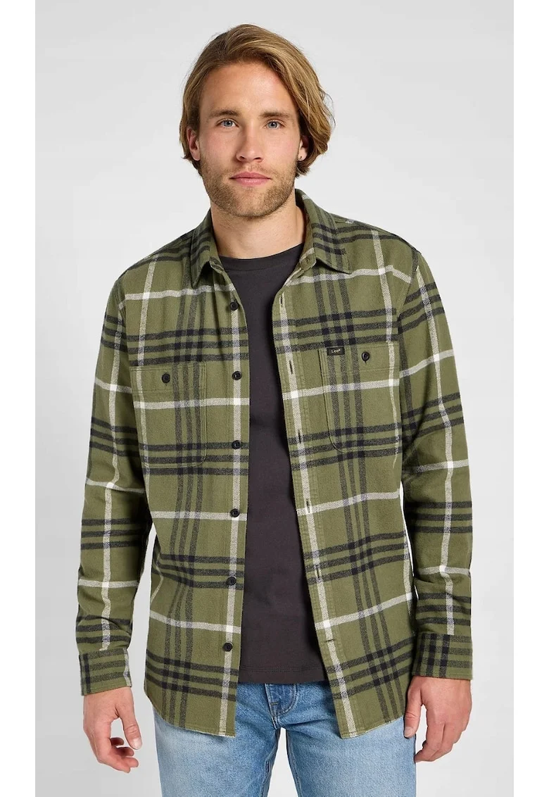 Camasa barbati,  model WORKER SHIRT 2.0, supradimensionata, verde, bumbac, Verde